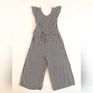 Wonder Nation Black and White Striped Bow Jumpsuit SZ 7-8